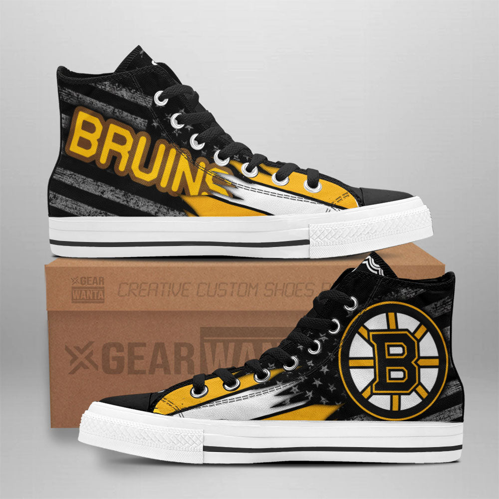 bruins gear Boston Bruins High Top Shoes Custom American Flag Sneakers