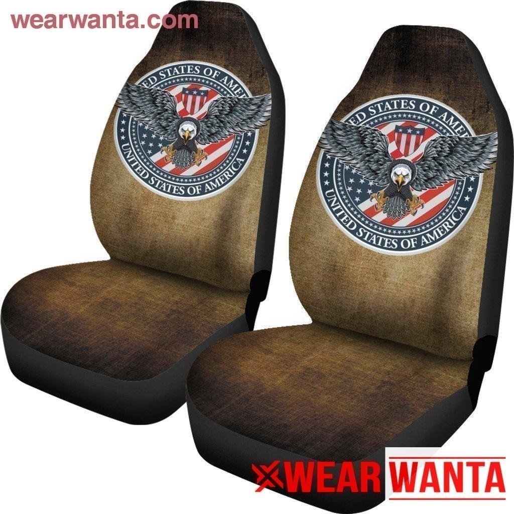 United States Of America Car Seat Covers Custom Bald Eagle Car Decorat