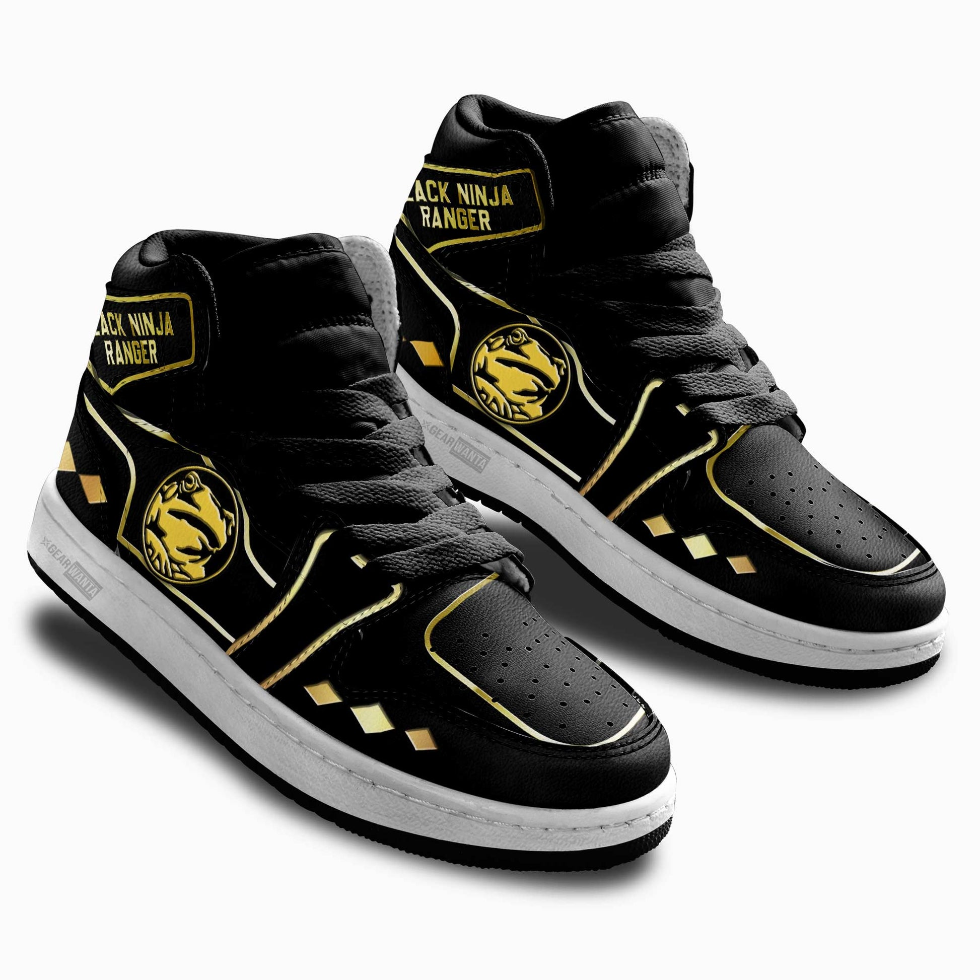 Black Ninja Ranger Mighty Morphin Kid Sneakers Custom For Kids-Gear Wanta