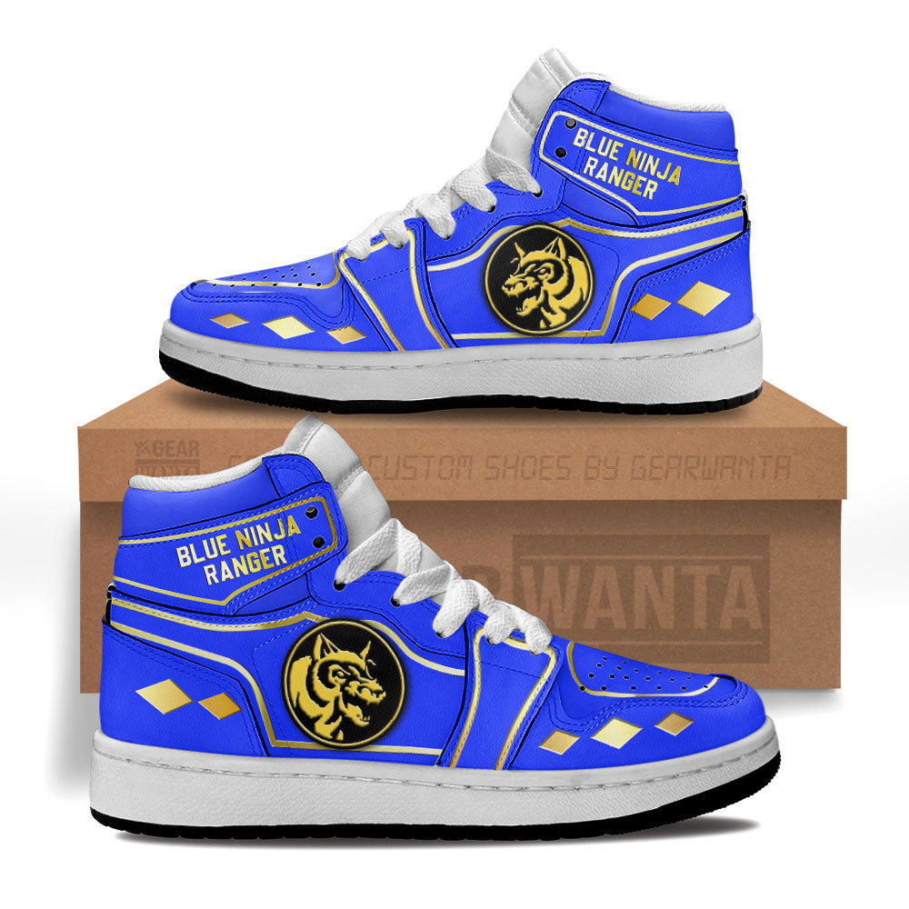 Blue Ninja Ranger Mighty Morphin Kid Sneakers Custom For Kids-Gear Wanta