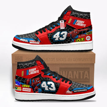 Bobby Labonte J1 Shoes Custom Spiderman #43 Cars Race Sneakers-Gear Wanta