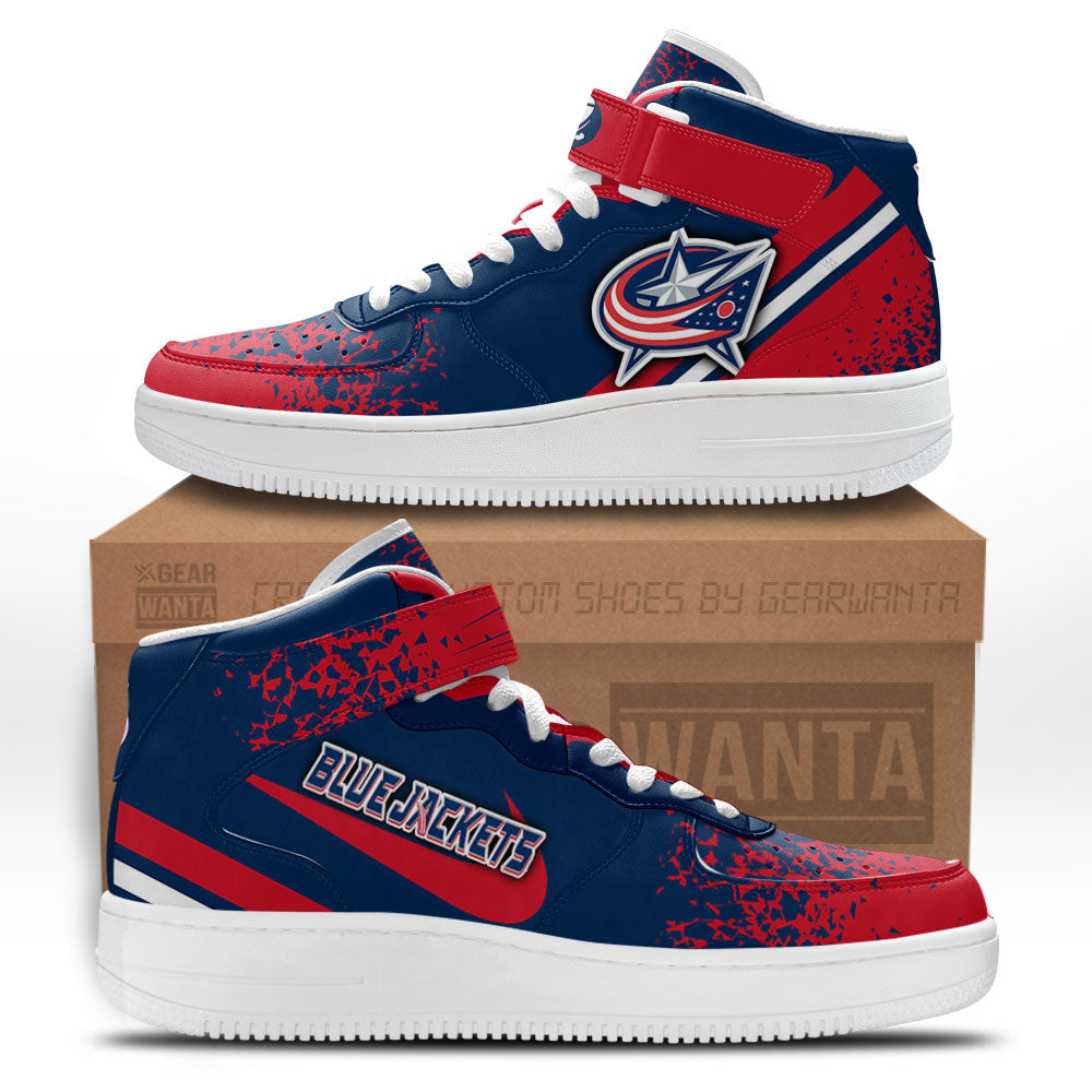 C Blue Jackets Air Mid Shoes Custom Hockey Sneakers Fans-Gear Wanta