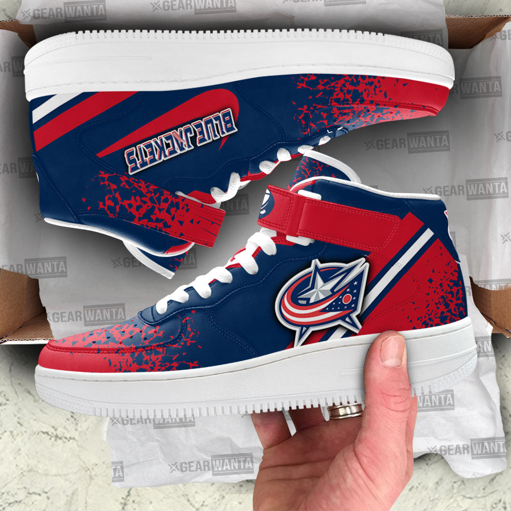 C Blue Jackets Air Mid Shoes Custom Hockey Sneakers Fans-Gear Wanta