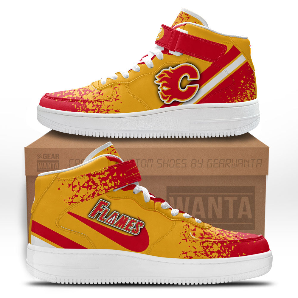 C Flames Air Mid Shoes Custom Hockey Sneakers Fans-Gear Wanta