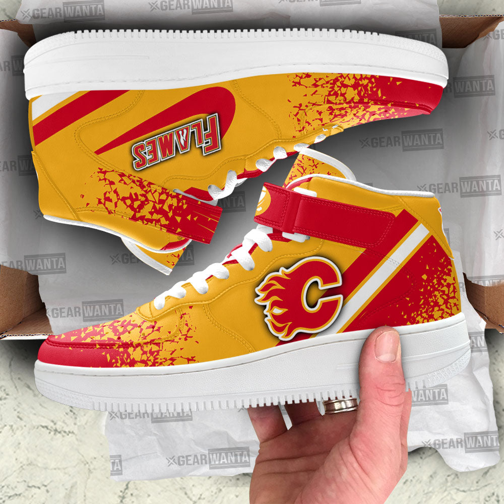 C Flames Air Mid Shoes Custom Hockey Sneakers Fans-Gear Wanta