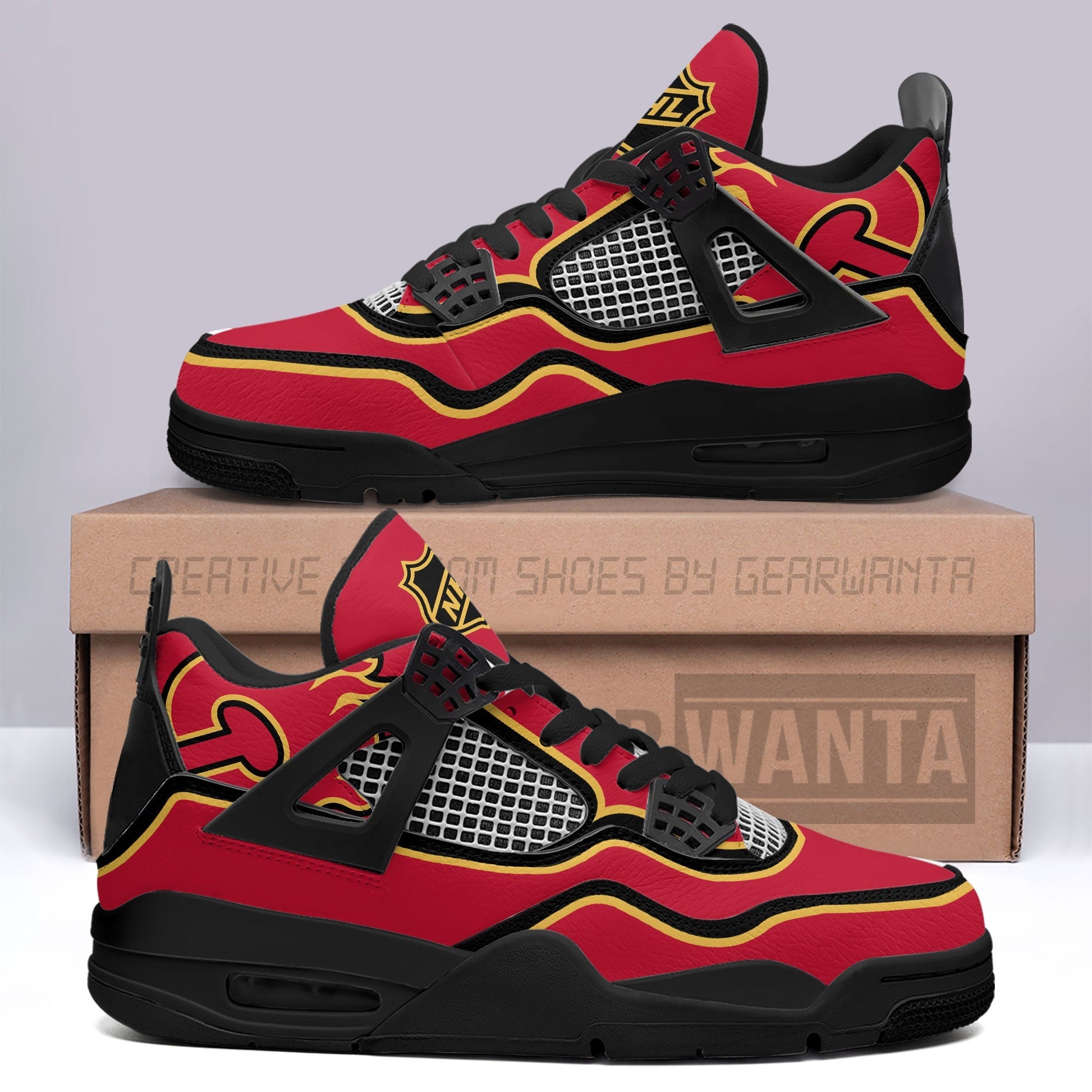 Calgary Flames Aj4 Sneakers Custom Shoes-Gear Wanta