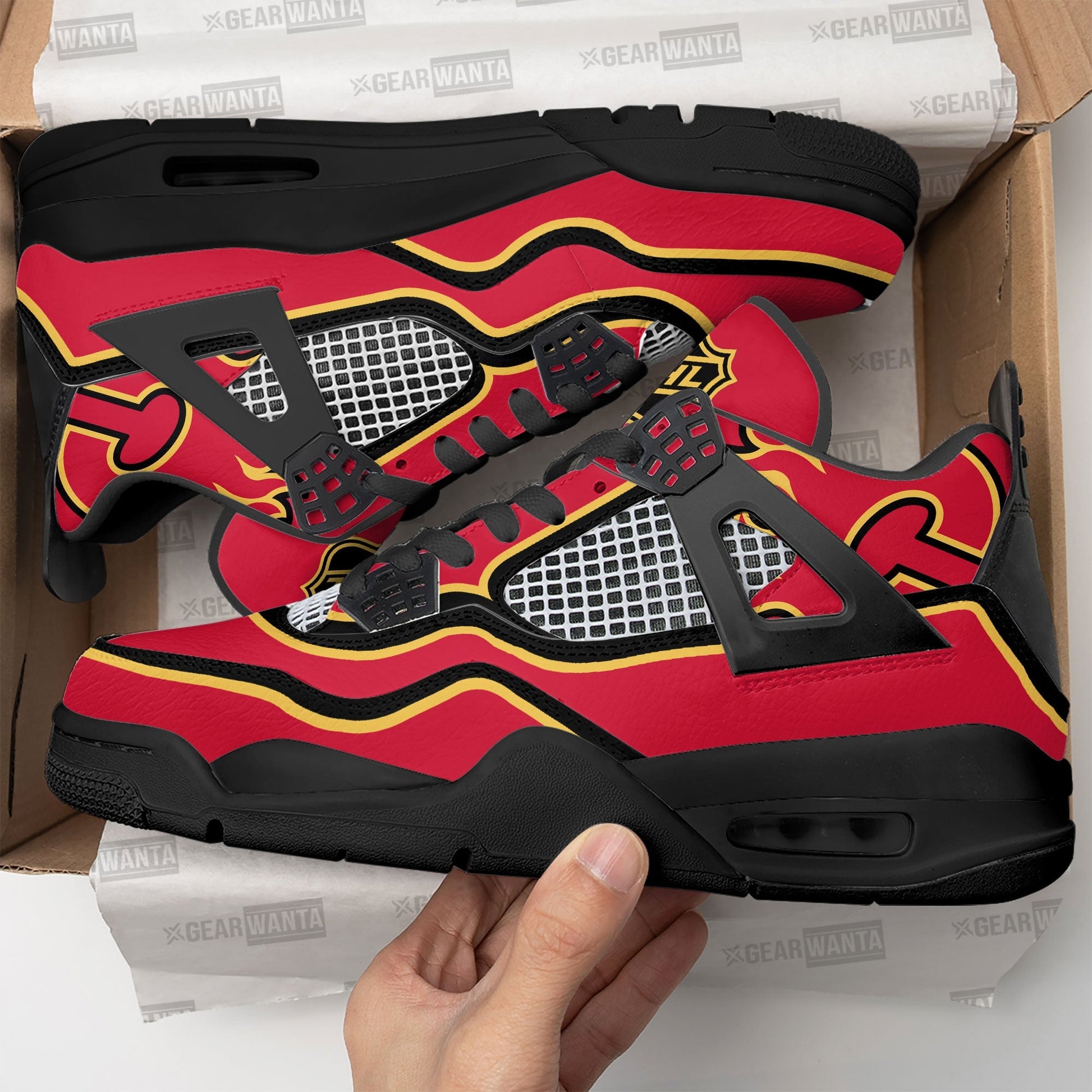 Calgary Flames Aj4 Sneakers Custom Shoes-Gear Wanta
