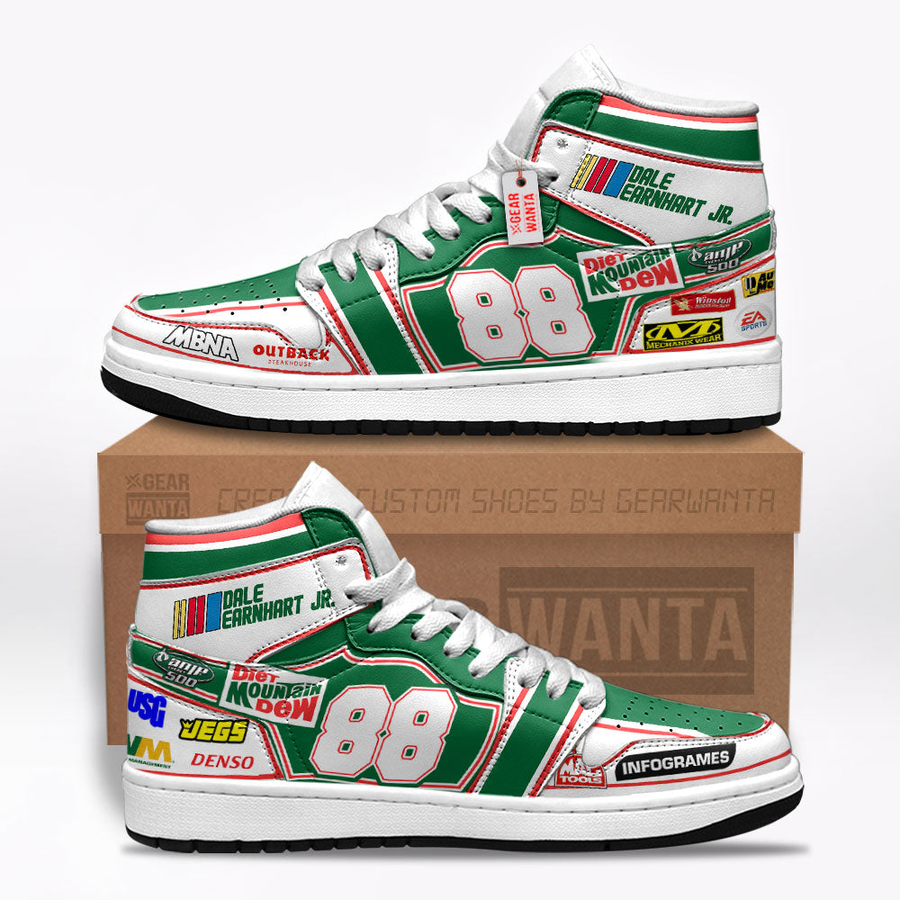 Dale Earnhardt Jr. J1 Shoes Custom Retro Dew #88 Cars Race Sneakers-Gear Wanta