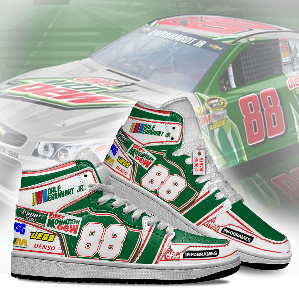 Dale Earnhardt Jr. J1 Shoes Custom Retro Dew #88 Cars Race Sneakers-Gear Wanta