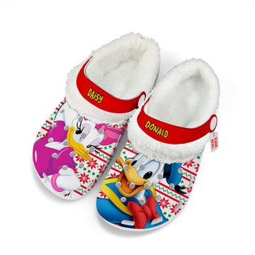 Donald and Daisy Fleece Clogs Shoes Christmas Custom For FansGearwanta.com