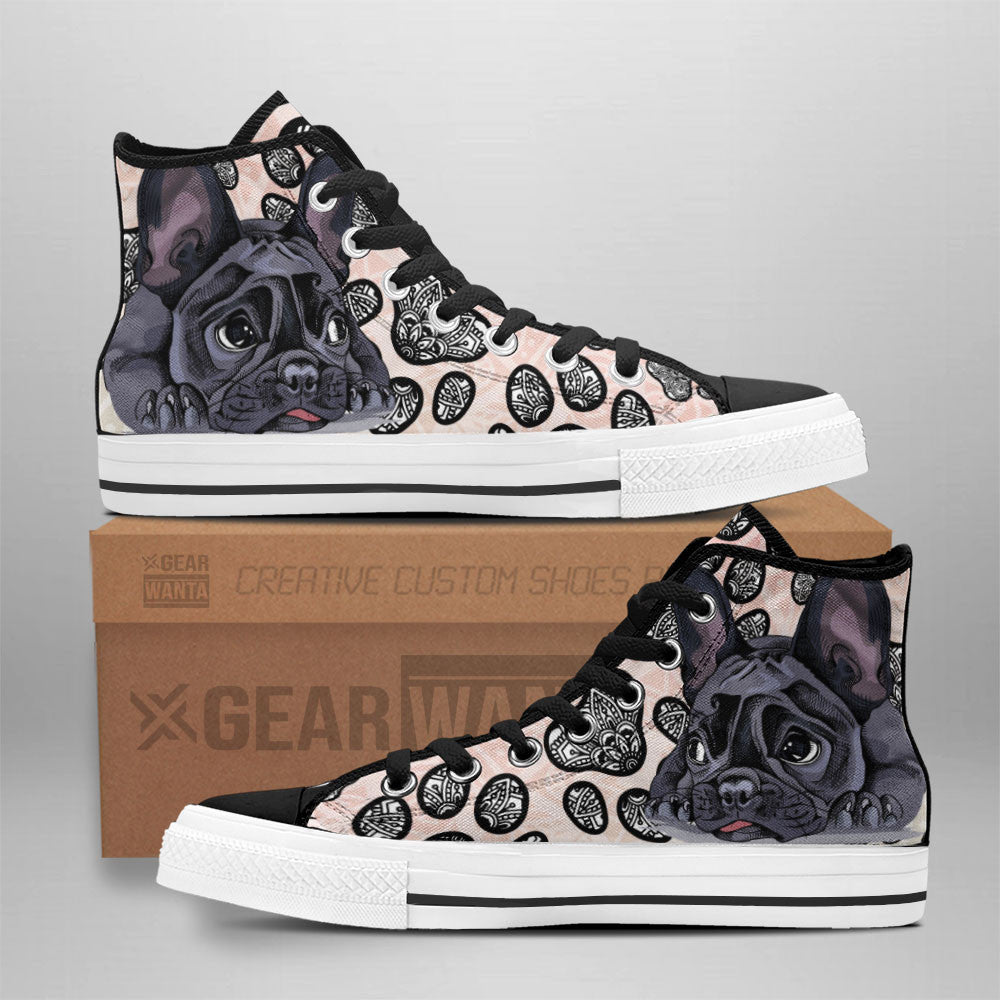 French Bulldog High Top Shoes Custom Black And White Mandala-Gear Wanta