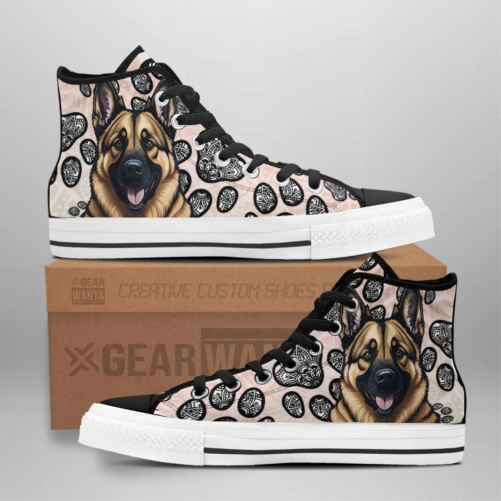 German Shepherd High Top Shoes Custom Black And White Mandala-Gear Wanta