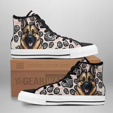 German Shepherd High Top Shoes Custom Black And White Mandala-Gear Wanta