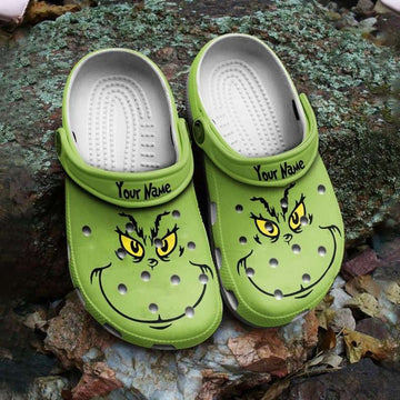 The Grinch Face Funny Christmas Custom Name Clogs Shoes-gearwanta.com