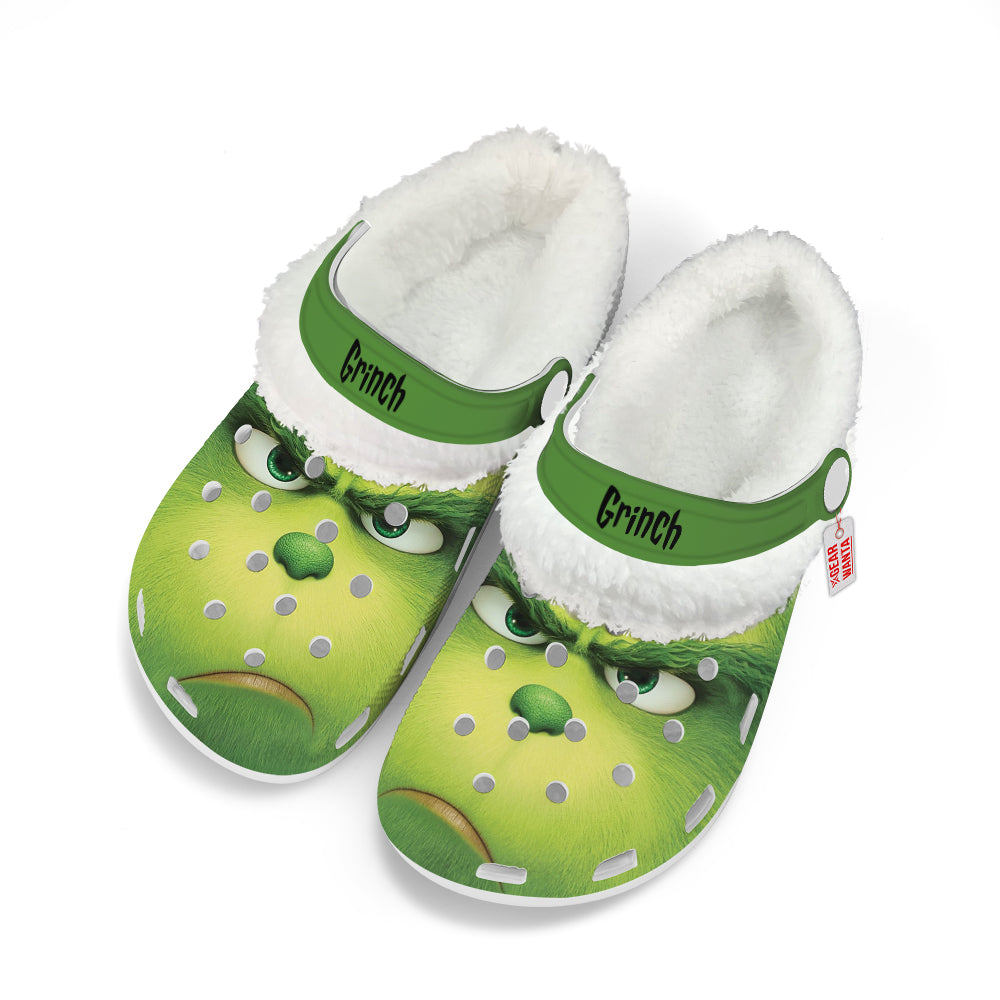 Grinch Face Fleece Clogs Shoes Christmas-Gearwanta.com