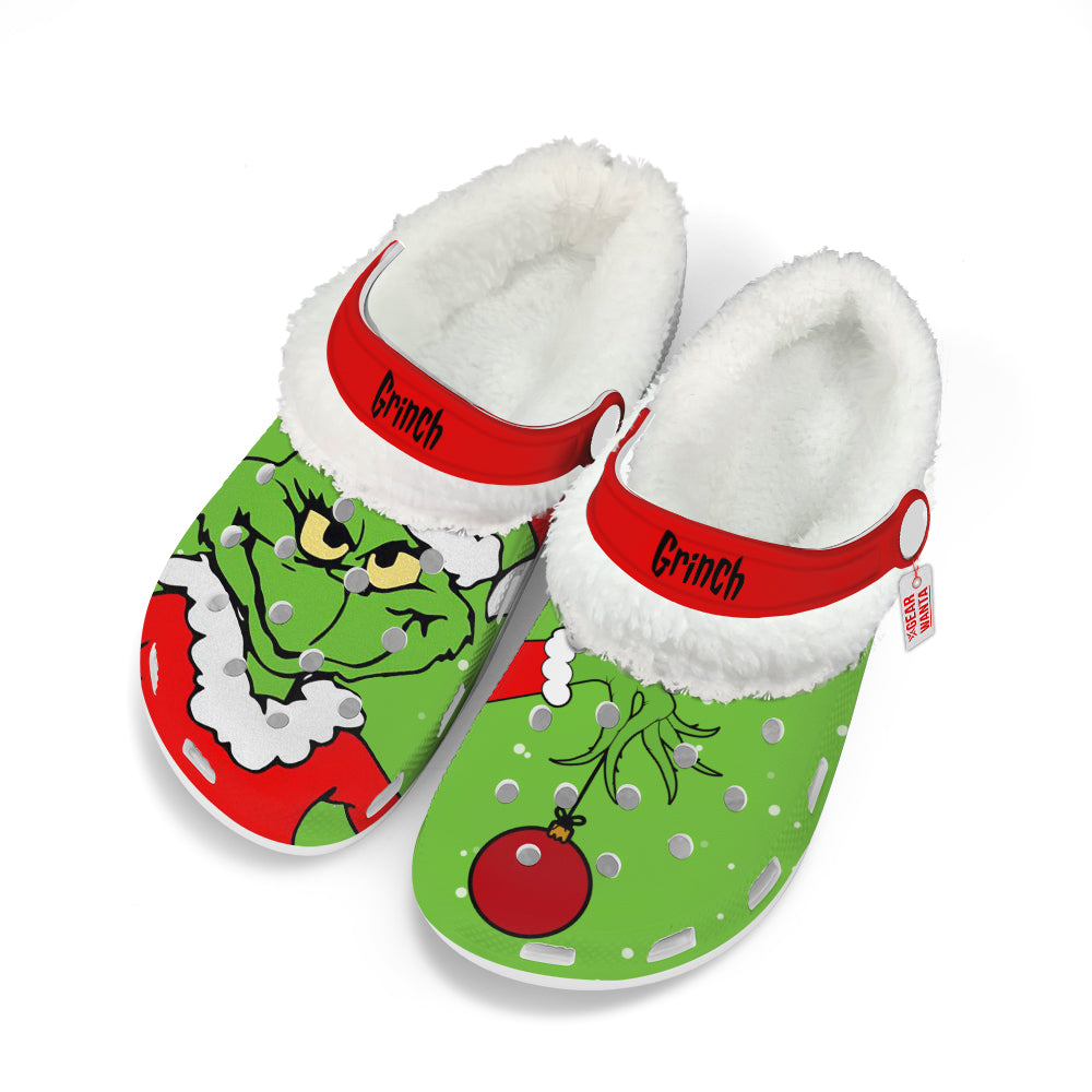 Grinch Clogs Grinch Fleece Clogs Xmas Custom For Fans