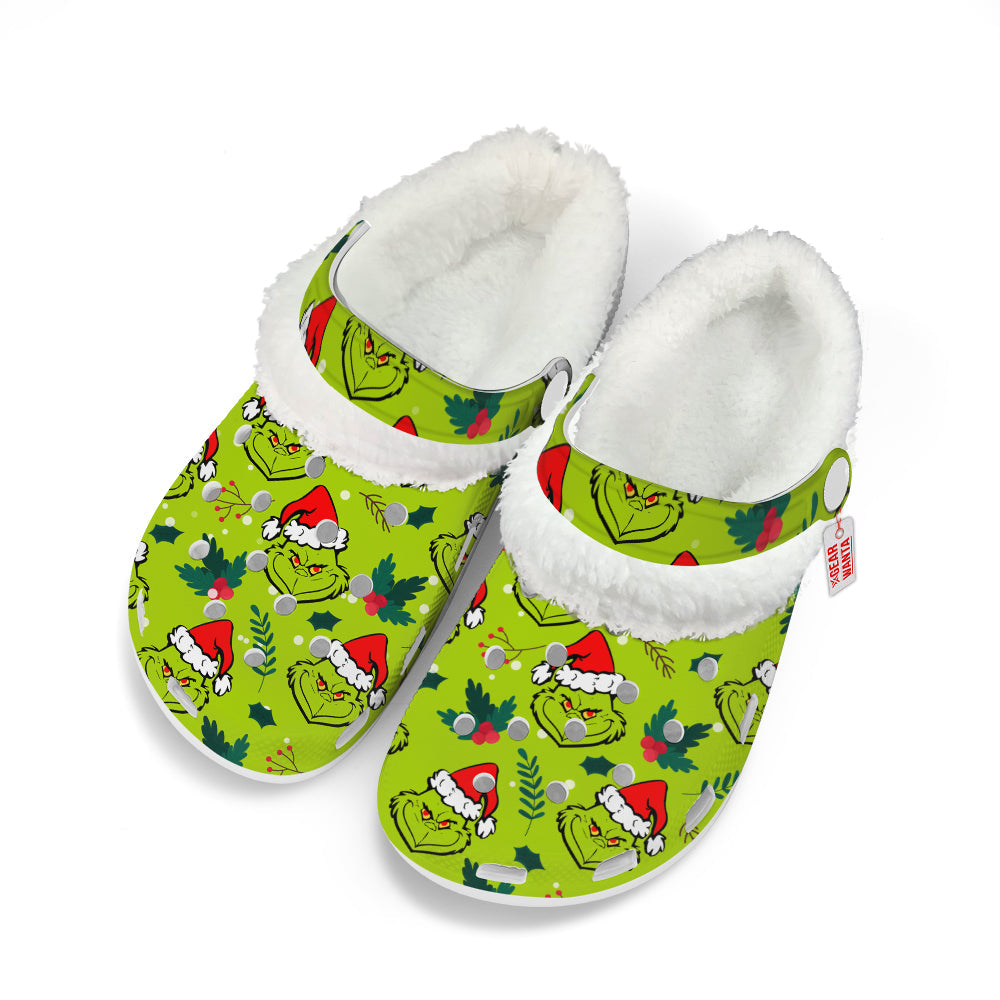 Grinch Pattern Fleece Clogs Shoes Christmas-Gearwanta.com