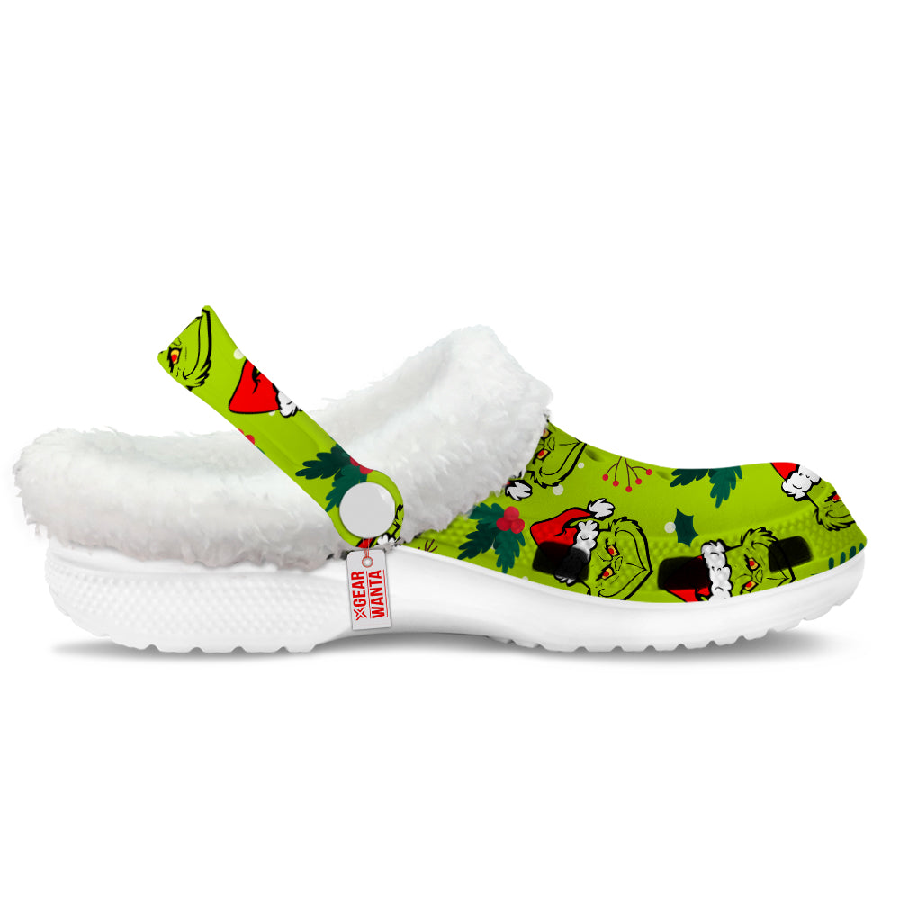 Grinch Pattern Fleece Clogs Shoes Christmas-Gearwanta.com- 2- -Gearwanta.com