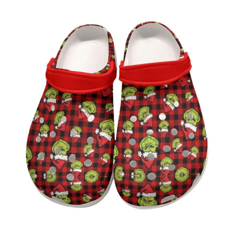 The Grinch Red Plaid Christmas Clogs Shoes-gearwanta.com