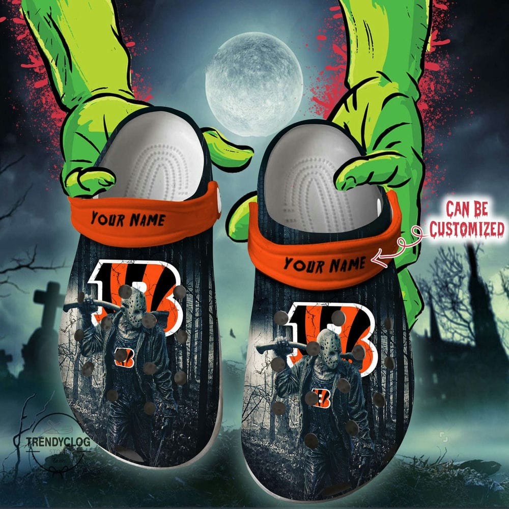 Halloween Personalized Cincinnati Bengals Friday the 13th Horror Character Clogs Shoes-gearwanta.com