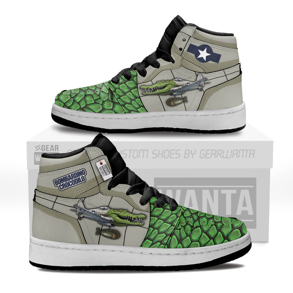 Gearwanta Italiano Brainrot Personalized Bombardiro Crocodilo Kid High-Top Leather Sneakers