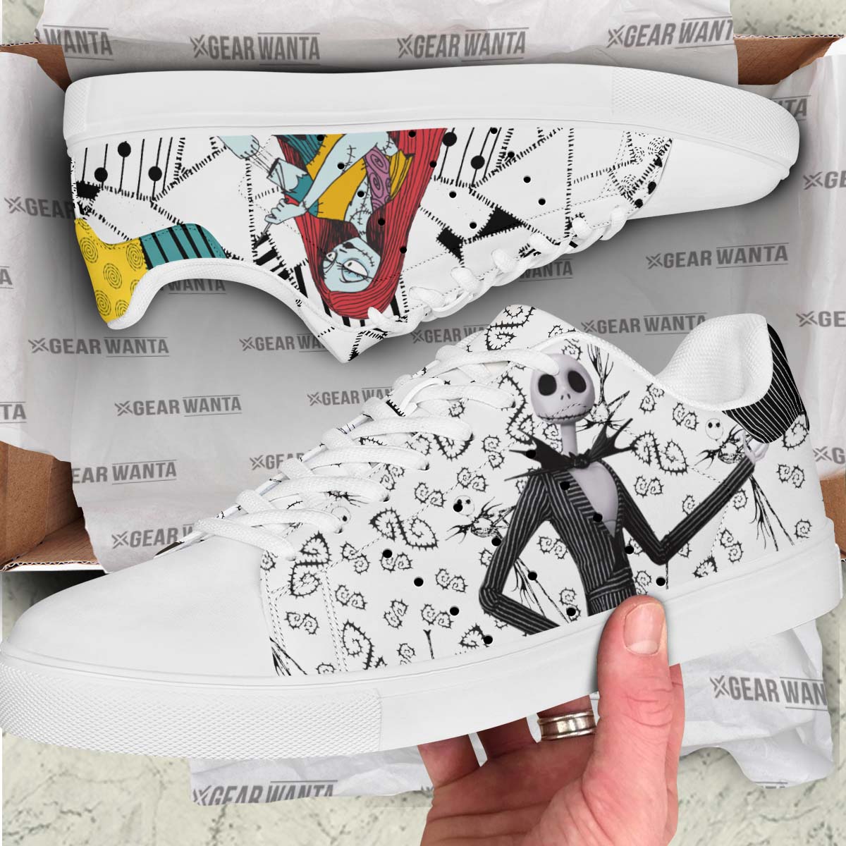 Jack & Sally Tennis Shoes Custom For Cartoon Fans-Gear Wanta
