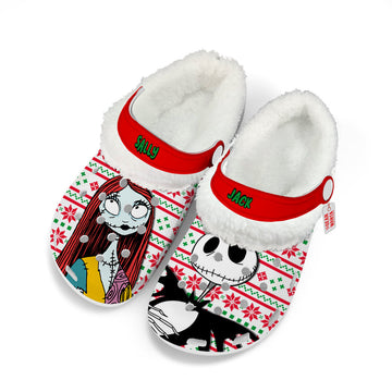 Jack and Sally Fleece Clogs Shoes Christmas Custom For FansGearwanta.com