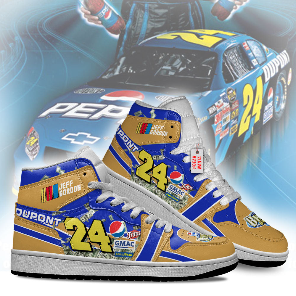 Jeff Gordon J1 Shoes Custom DuPont #24 Cars Race Sneakers-Gear Wanta