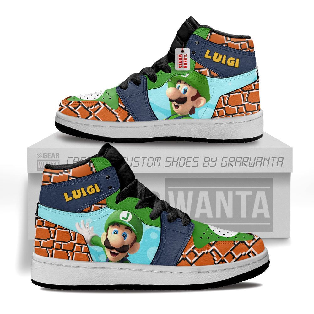 Luigi Kid J1s Sneakers Personalized Cartoon Collection - Gearwanta.com