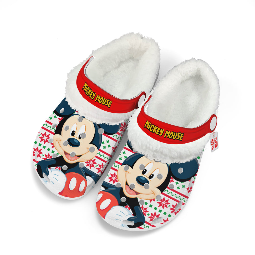 Mickey Mouse Fleece Clogs Shoes Christmas Custom For FansGearwanta.com