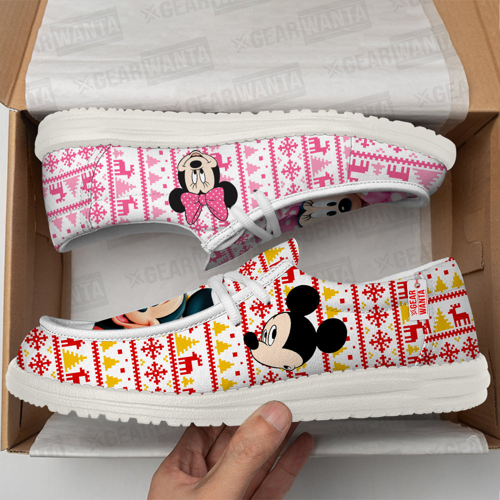 Mickey and Minnie Christmas Ugly Canvas Loafer Shoes-gearwanta.com