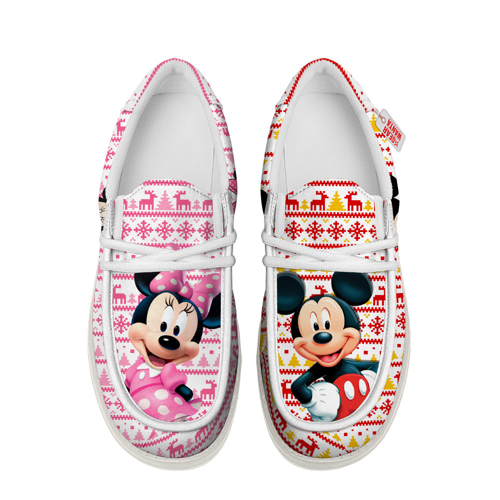 Mickey and Minnie Christmas Ugly Canvas Loafer Shoes-gearwanta.com