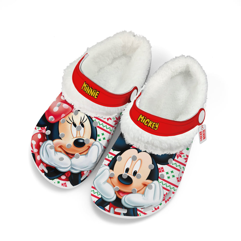 Mickey and Minnie Fleece Clogs Shoes Christmas Custom For FansGearwanta.com