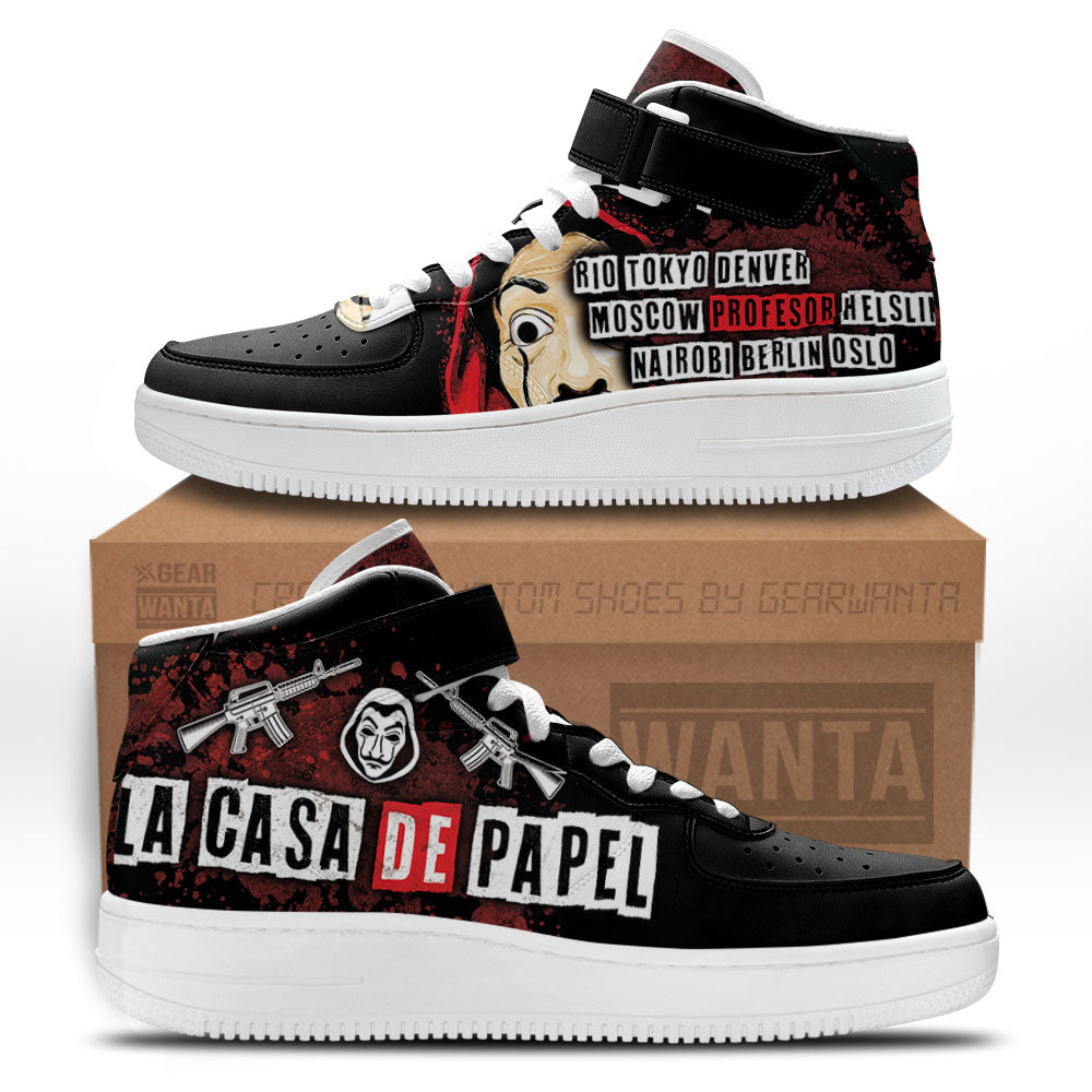 Money Heist Air Mid Shoes Custom Sneakers Fans-Gear Wanta