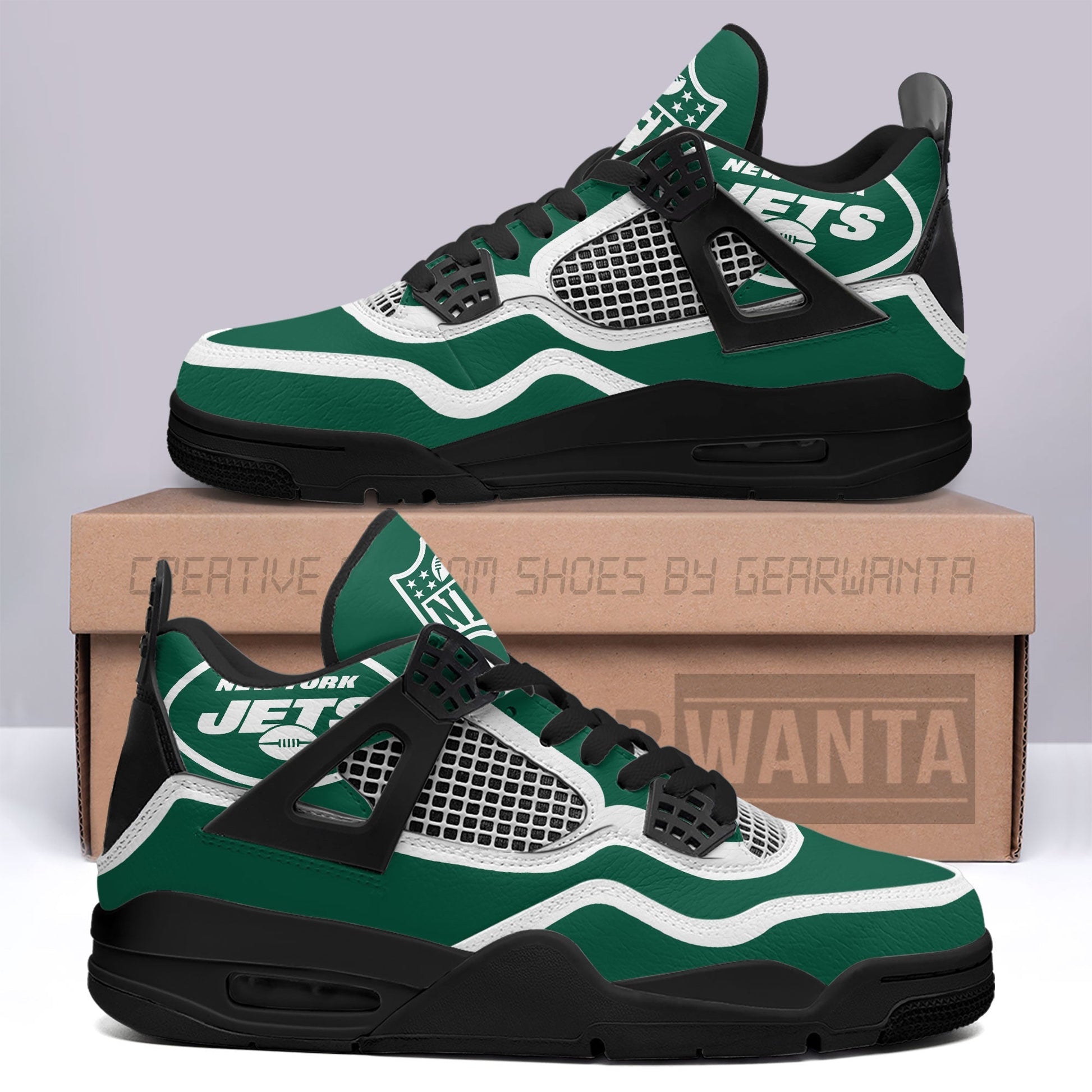 NY Jets Aj4 Sneakers Custom Shoes-Gear Wanta