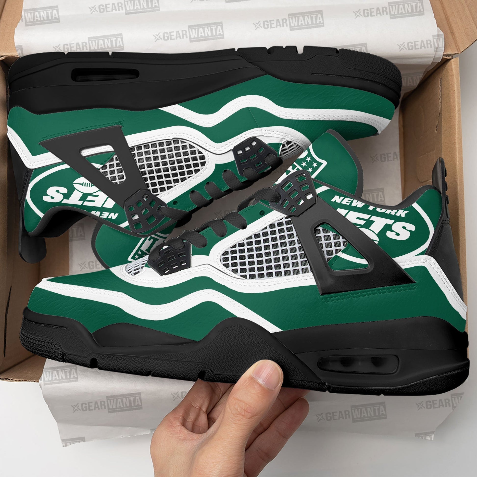 NY Jets Aj4 Sneakers Custom Shoes-Gear Wanta
