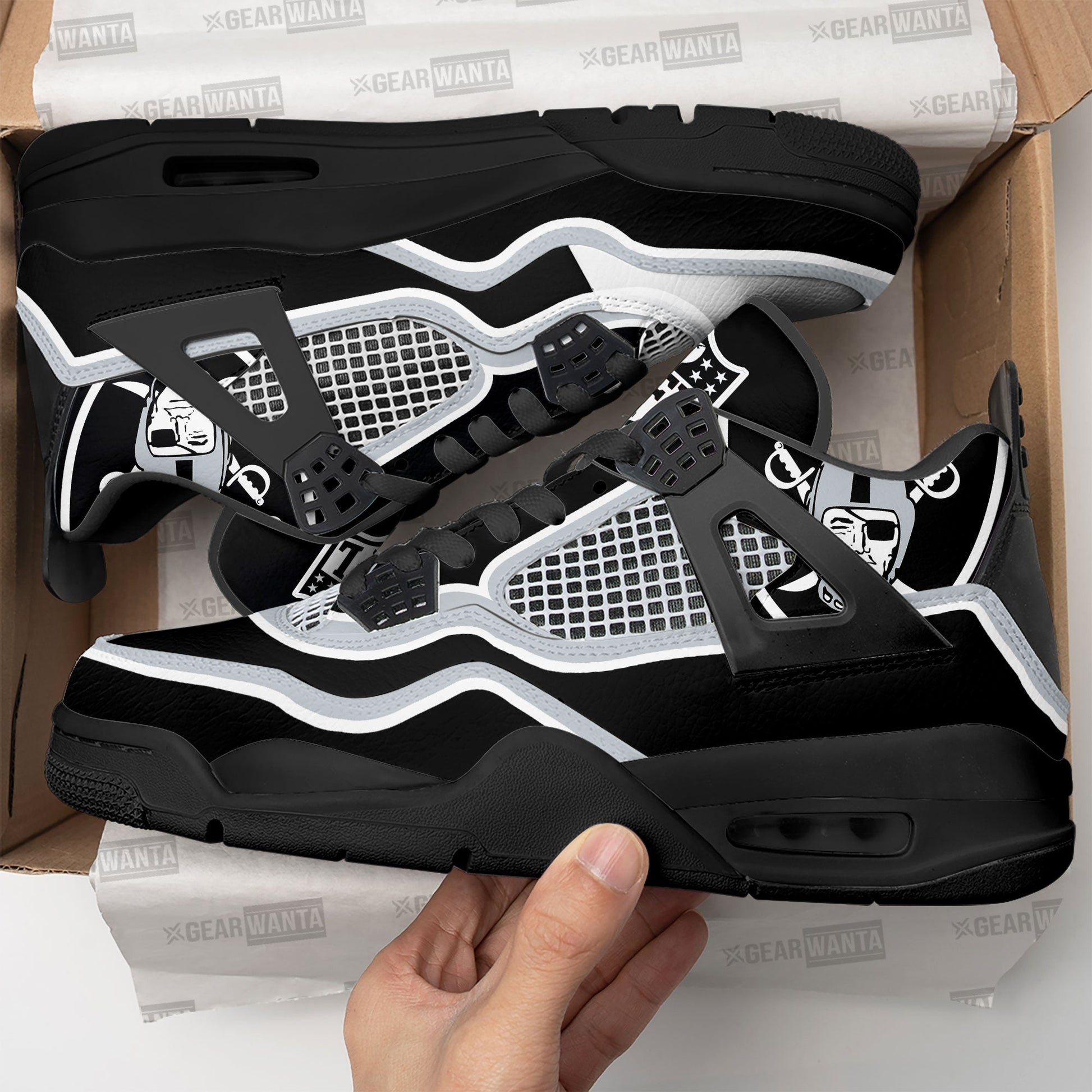 New Oakland Raiders Aj4 Sneakers Custom Shoes-Gear Wanta