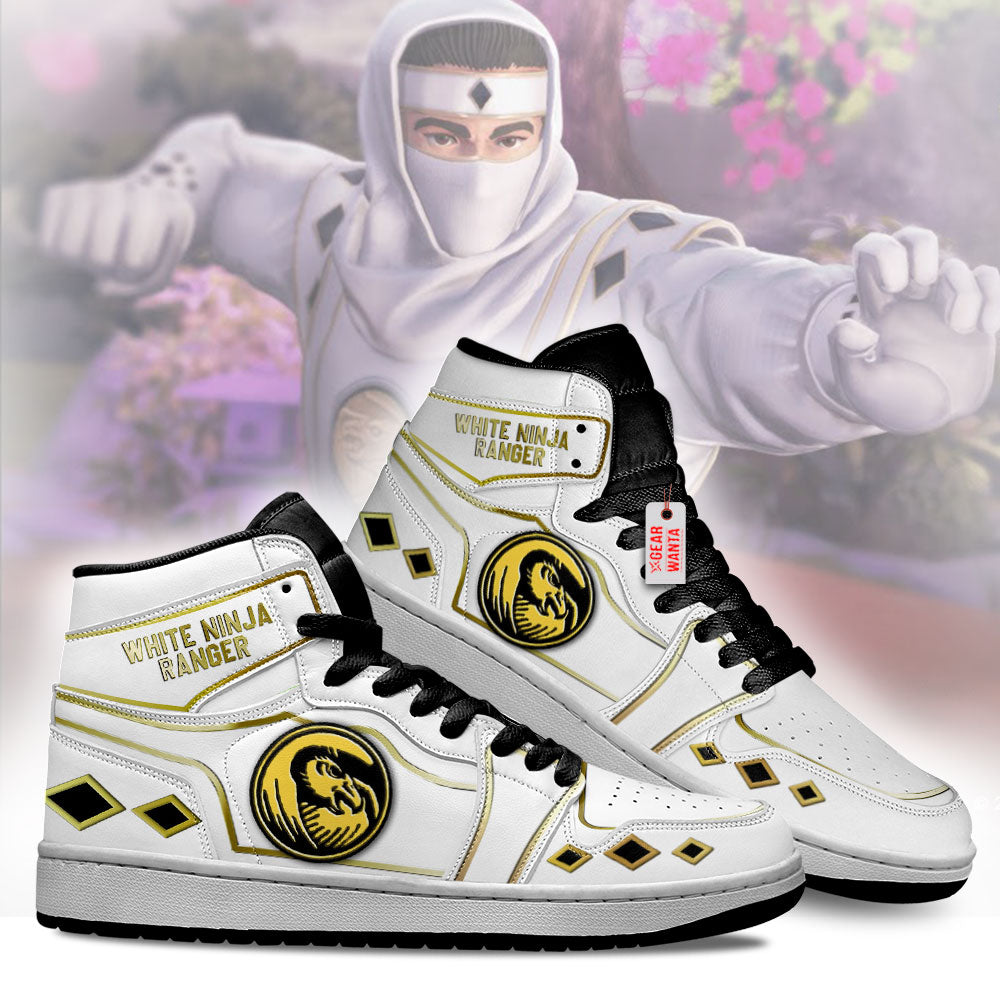 Ninja White Ranger Mighty Morphin J1 Shoes Custom Sneakers TT12-Gear Wanta