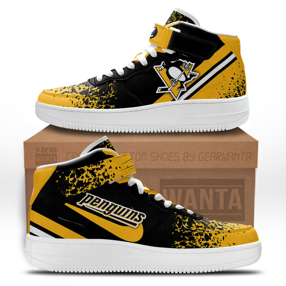 P Penguins Air Mid Shoes Custom Hockey Sneakers Fans-Gear Wanta