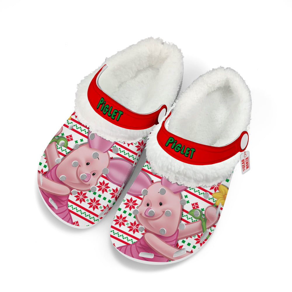 Piglet Fleece Clogs Shoes Christmas Custom For FansGearwanta.com