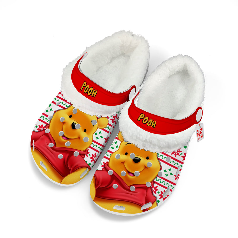 Pooh Fleece Clogs Shoes Christmas Custom For FansGearwanta.com