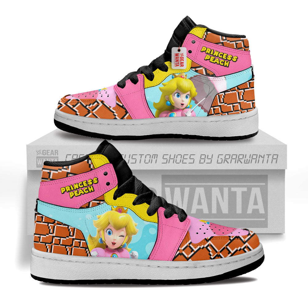 Princess Peach Kid J1s Sneakers Personalized Cartoon Collection - Gearwanta.com