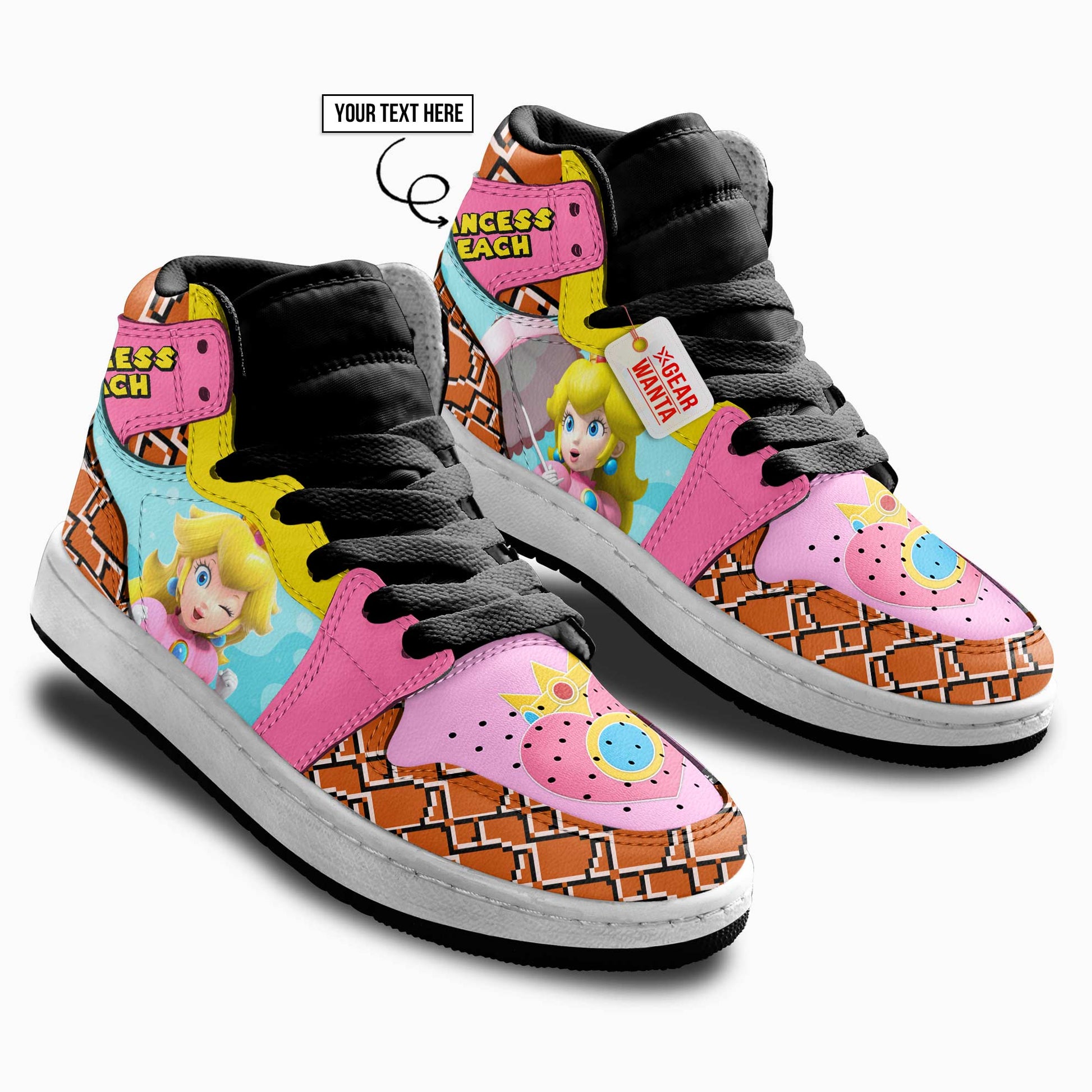 Princess Peach Kid J1s Sneakers Personalized Cartoon Collection - Gearwanta.com