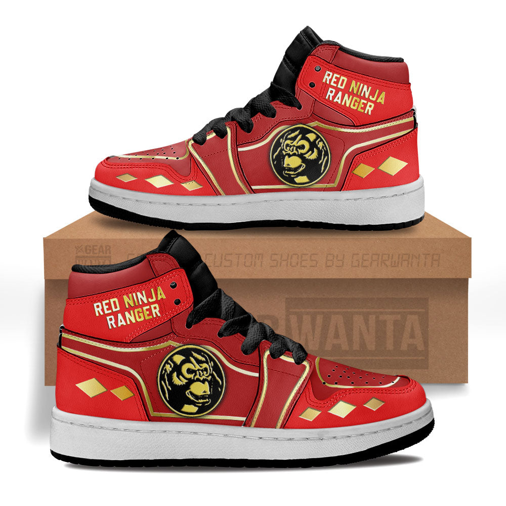 Red Ninja Ranger Mighty Morphin Kid Sneakers Custom For Kids-Gear Wanta