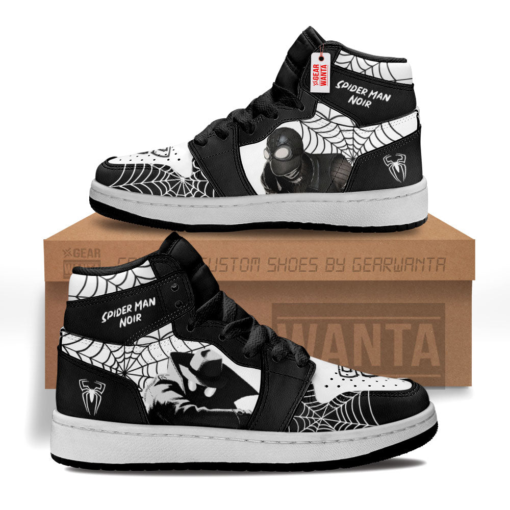 Spider-Man Noir Spider-Verse Kid Sneakers Custom For Kids-Gear Wanta