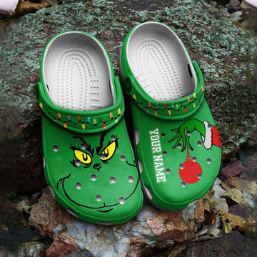 The Grinch Face Christmas Lights Custom Name Clogs Shoes-gearwanta.com