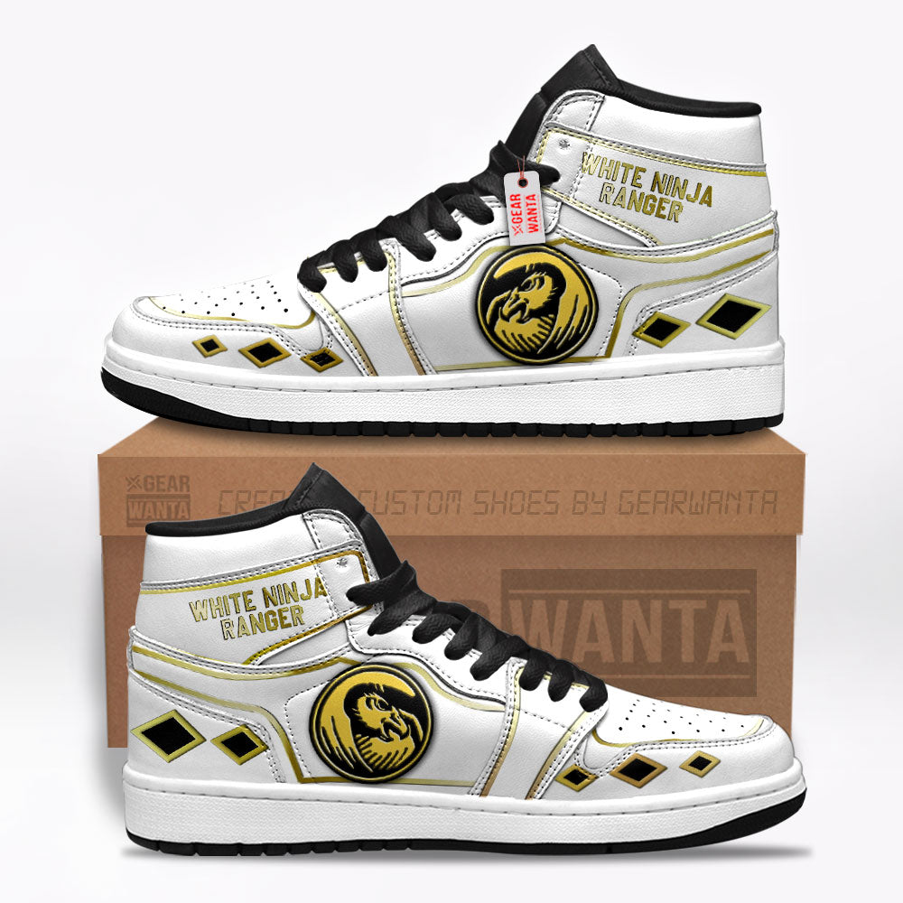 White Ninja Ranger Mighty Morphin Kid Sneakers Custom For Kids-Gear Wanta