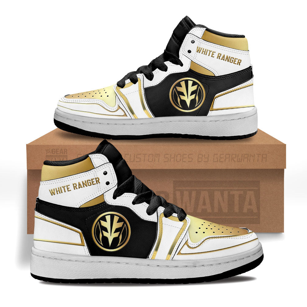 White Ranger Mighty Morphin Kid Sneakers Custom For Kids-Gear Wanta