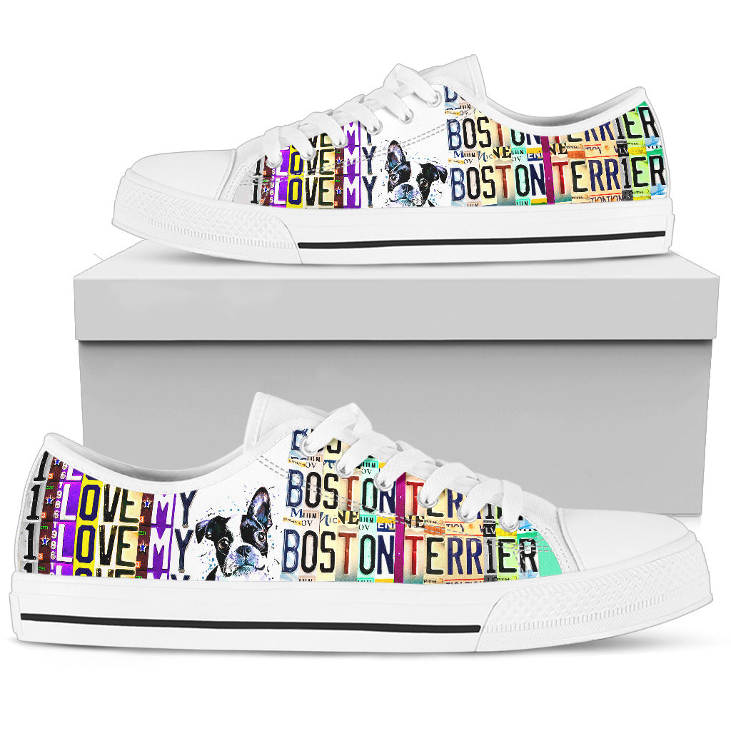 Women's Low Top Canvas Shoes For Boston Terrier Lovers-Gear Wanta