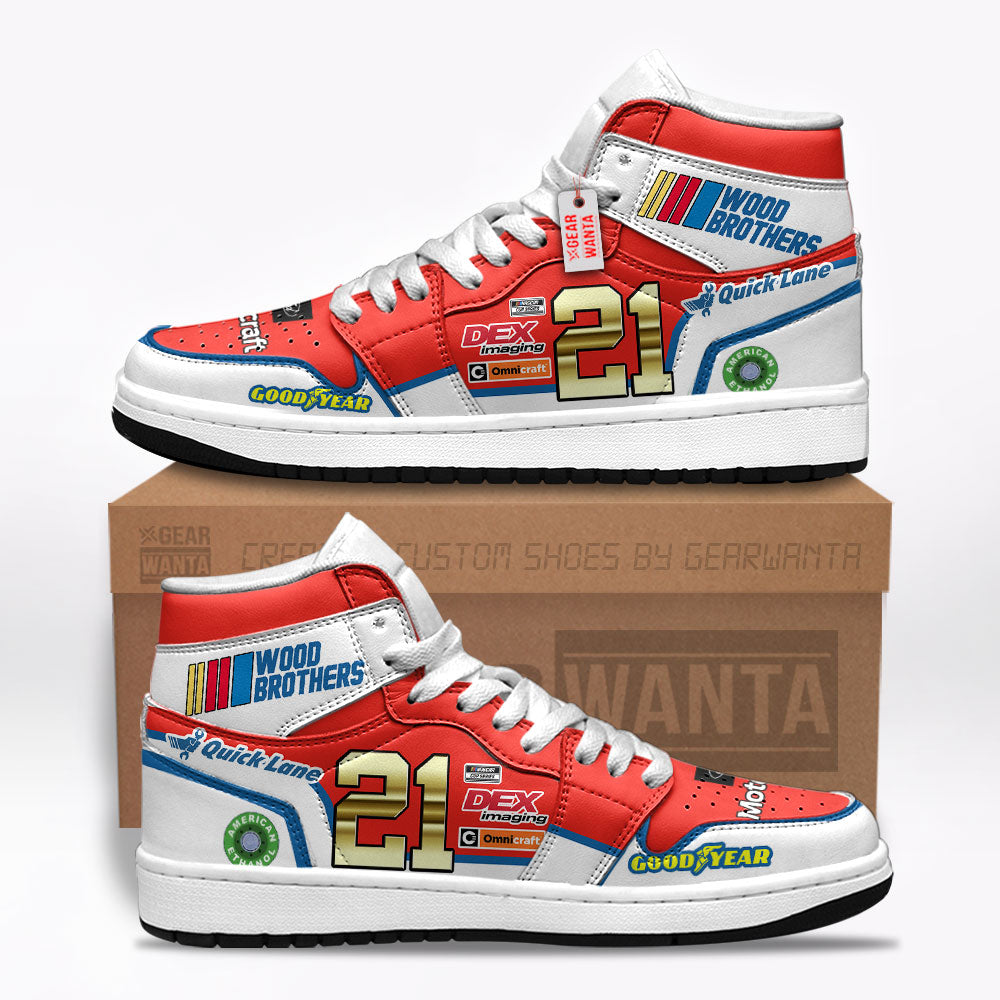 Wood Brothers J1 Shoes Custom No 21 Cars Race Sneakers-Gear Wanta